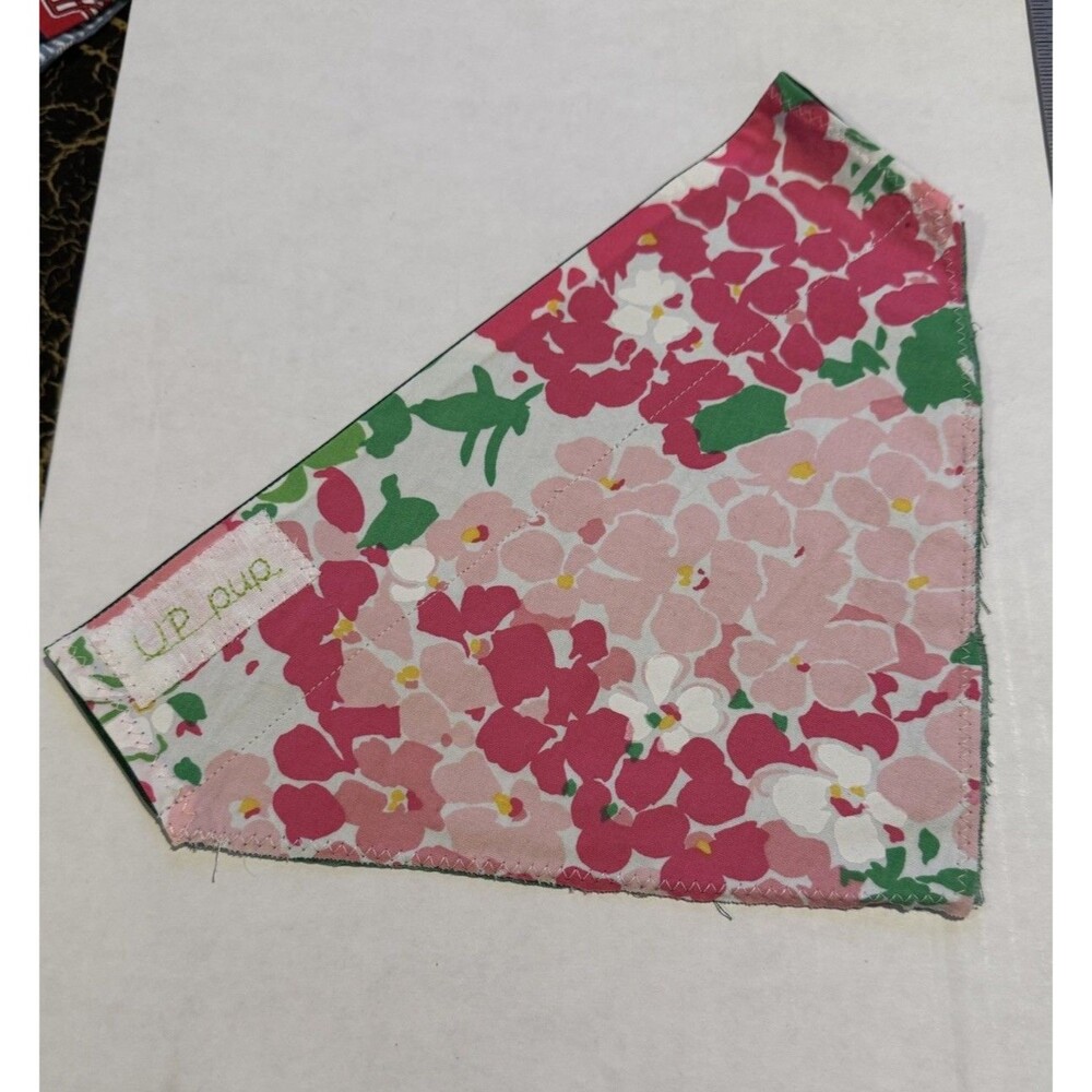 Dog Bandana Over the Collar Pink Floral Hydrangea Upcycled reversible Raw Hem